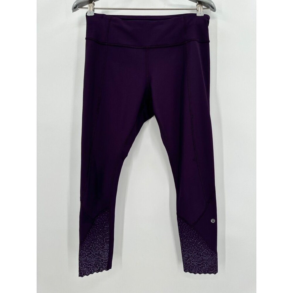 Lululemon sz 8 Crop Leggings 25" Back Zip Pocket Running Plum Purple Lights out